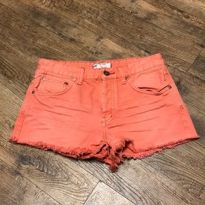 Free People Orange Denim Cut Off Jean Shorts 27
